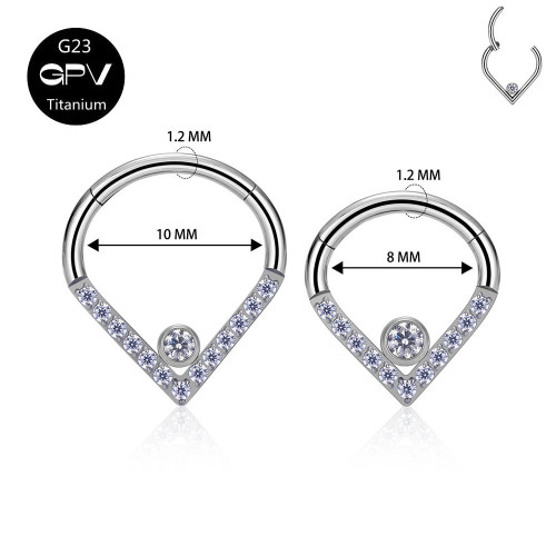 Кольцо-капля сегментное 1,2 мм кликер с кристаллом. Титан. HSEGTAJ009