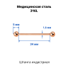 Штанга индастриал 1,6 мм. Титановое покрытие розовое золото. BIARG14 Штанга индастриал 1,6 мм. Титановое покрытие розовое золото. BIARG14