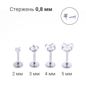 Лабрета 0,8 мм Push-in (без резьбы). Циркон. IL1186