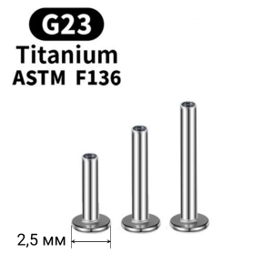 Стержень лабреты 1,0 мм Push-in (без резьбы) с диском 2,5 мм. Титан. XIPI18T25