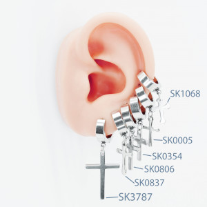 Серьга-кликер с большой подвеской-крестом. SK3787